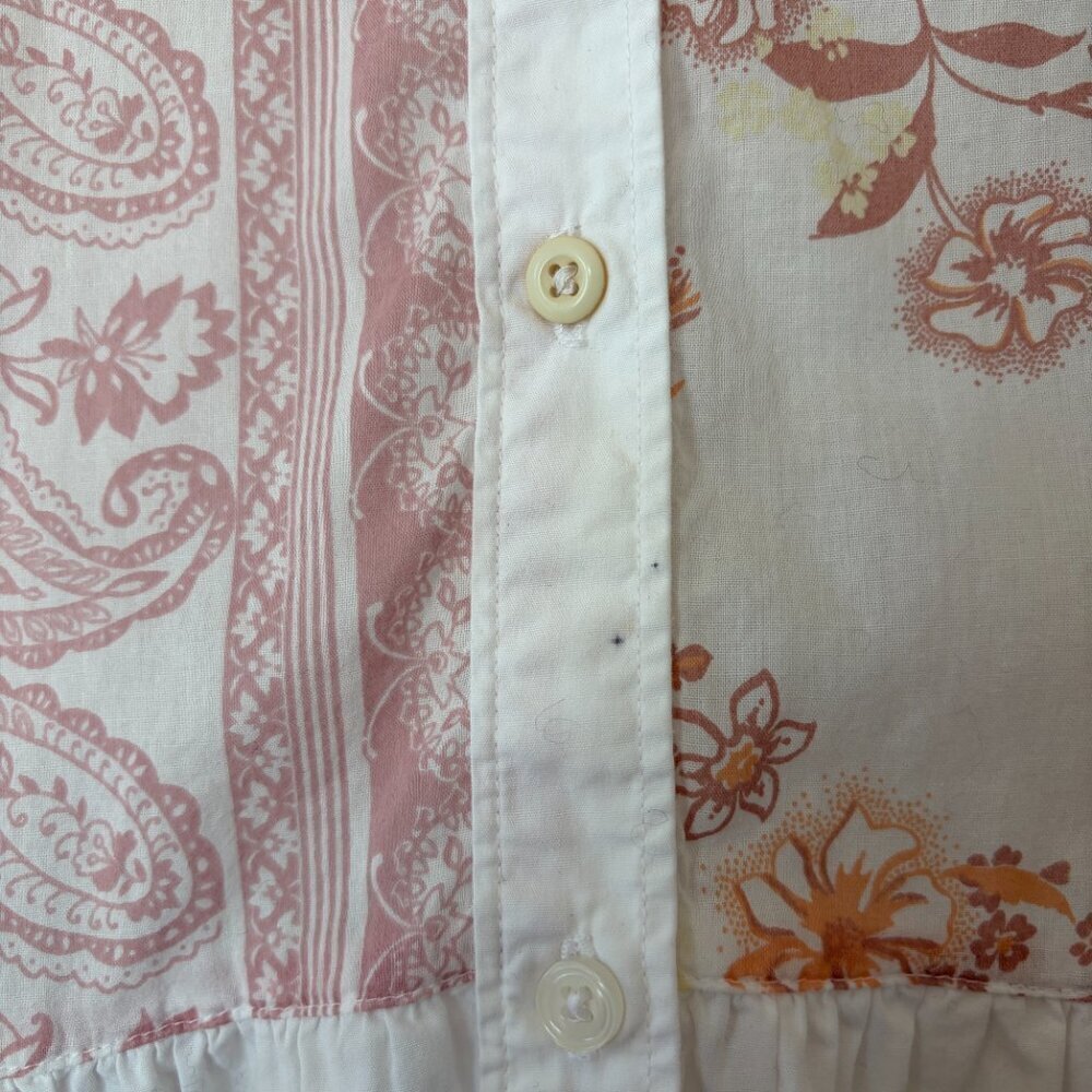 Anthropologie Maeve Patchwork Buttondown Tunic medium cotton white pink floral - Picture 4 of 12